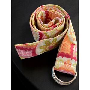 Small Chickadees Preppy D-Ring Fabric Belt Green Orange Floral 1.5 Inch Width